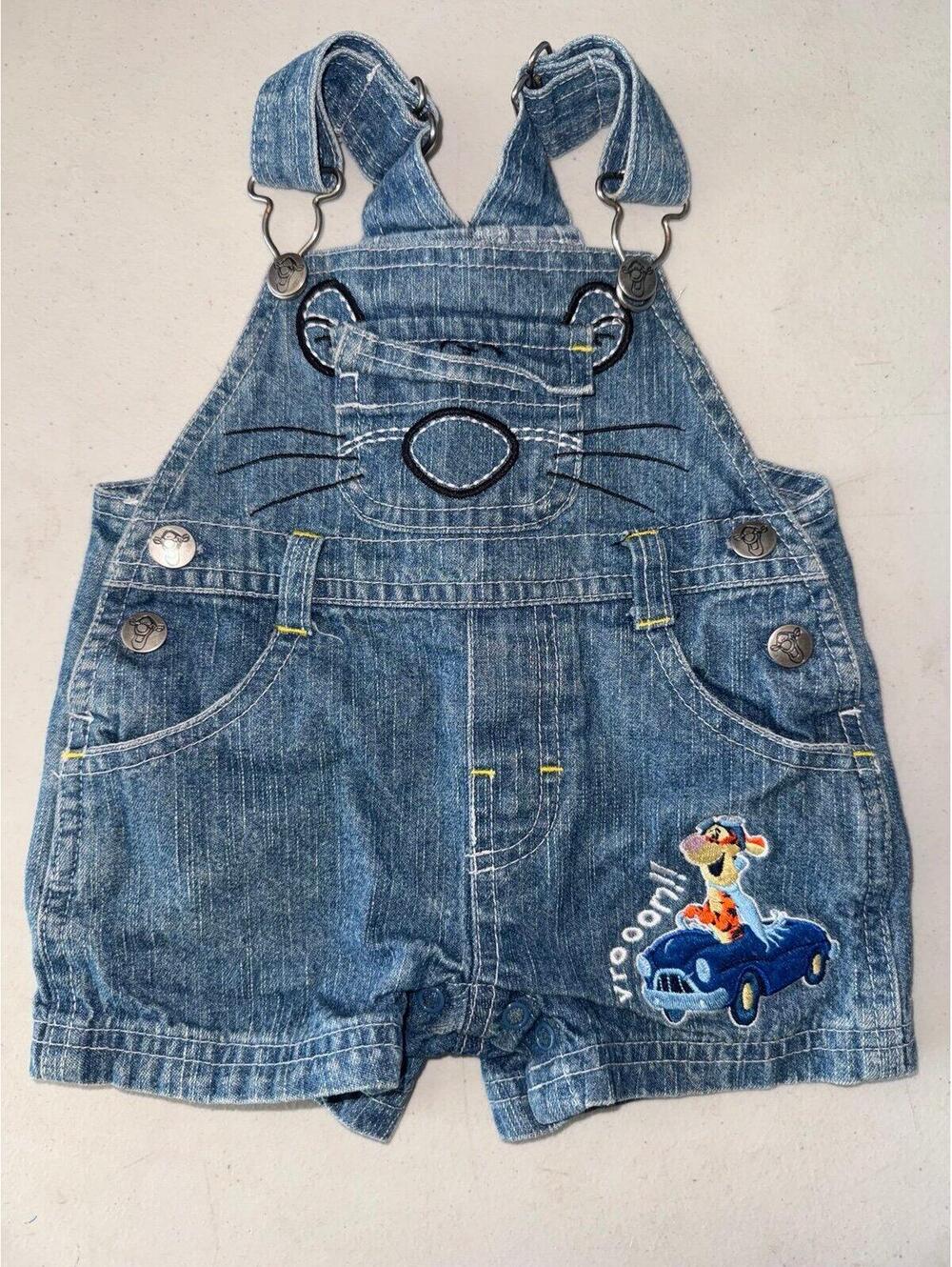 Vintage Disney Winnie the Pooh shortalls overalls tigger vroom denim size 0/3 m